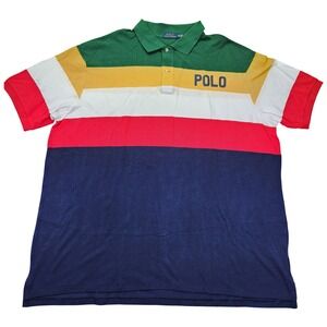 Polo Ralph Lauren Color‎ Block Rugby Shirt 4XLT Green Yellow White Red Blue Logo
